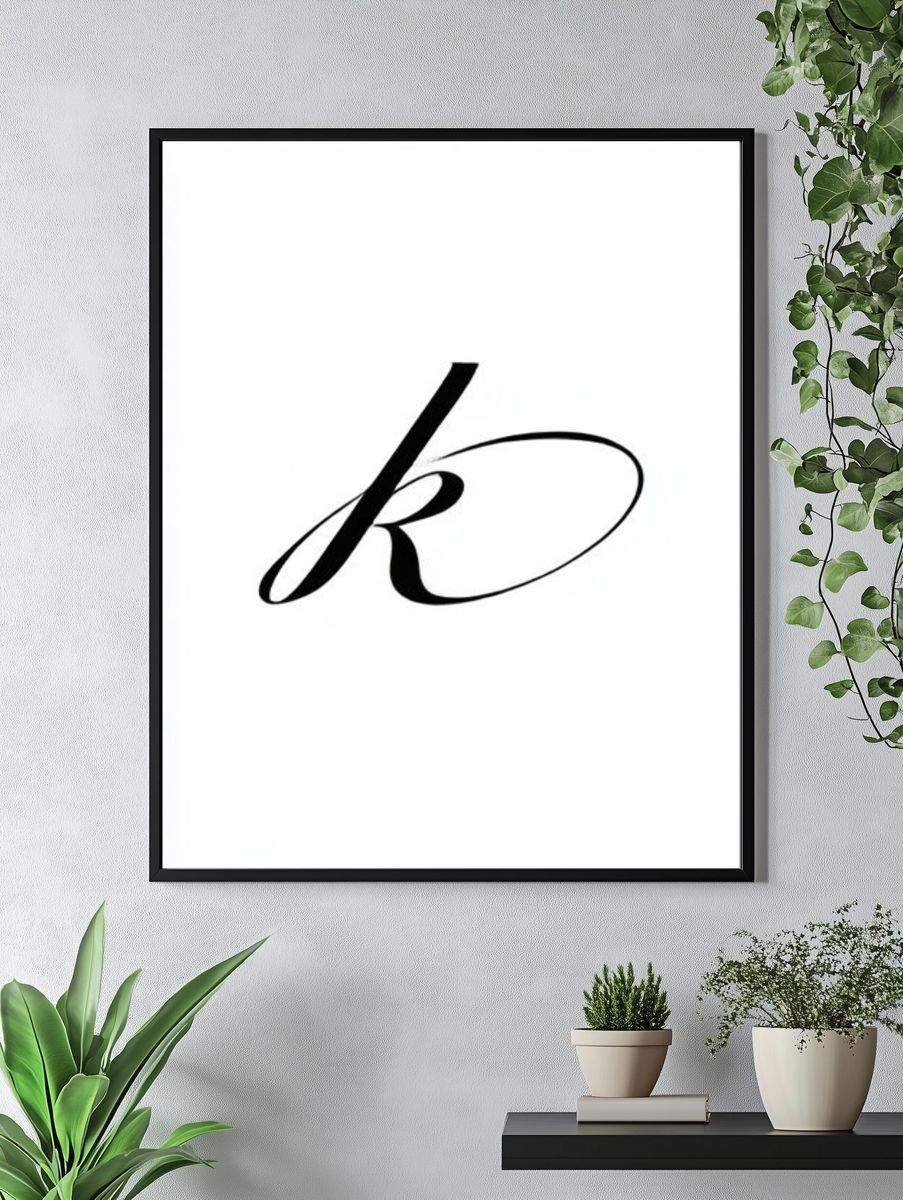 Elegant Script K Typography Poster. — room view 4