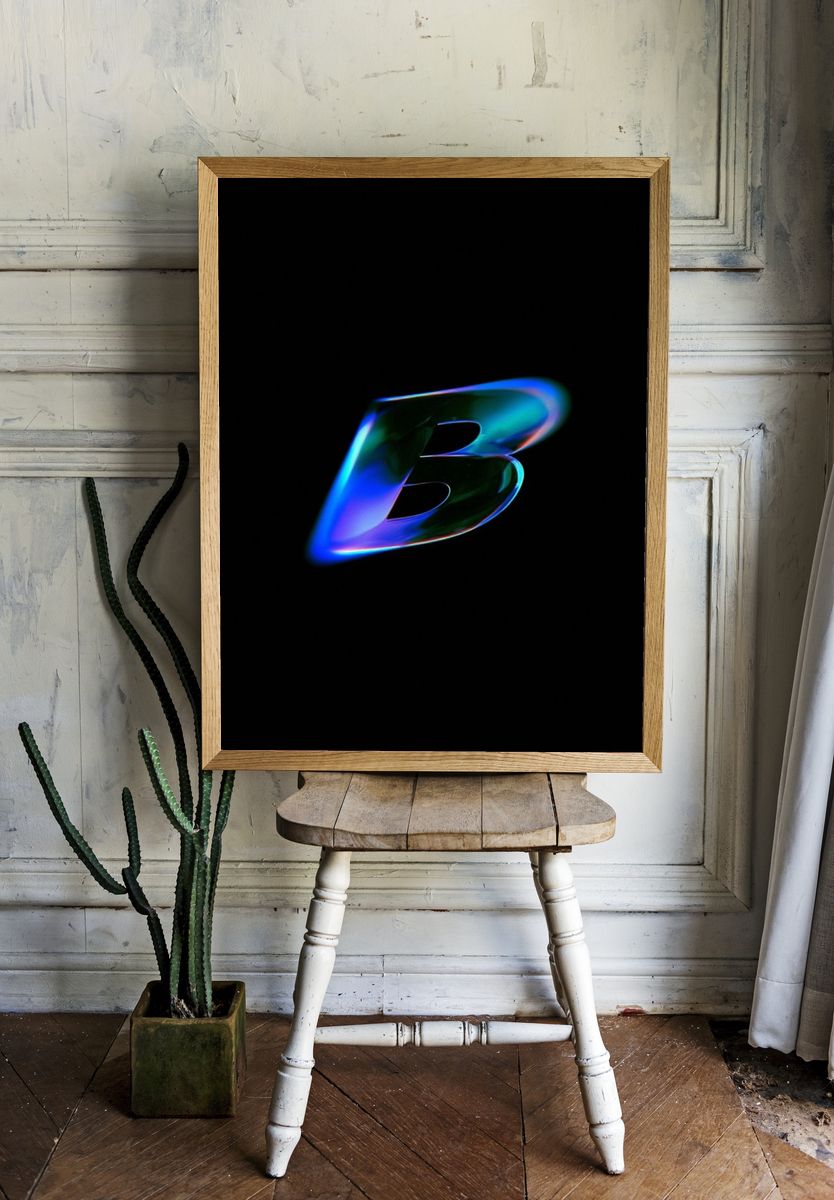 Neon B Letter Typography Poster. — room view 1