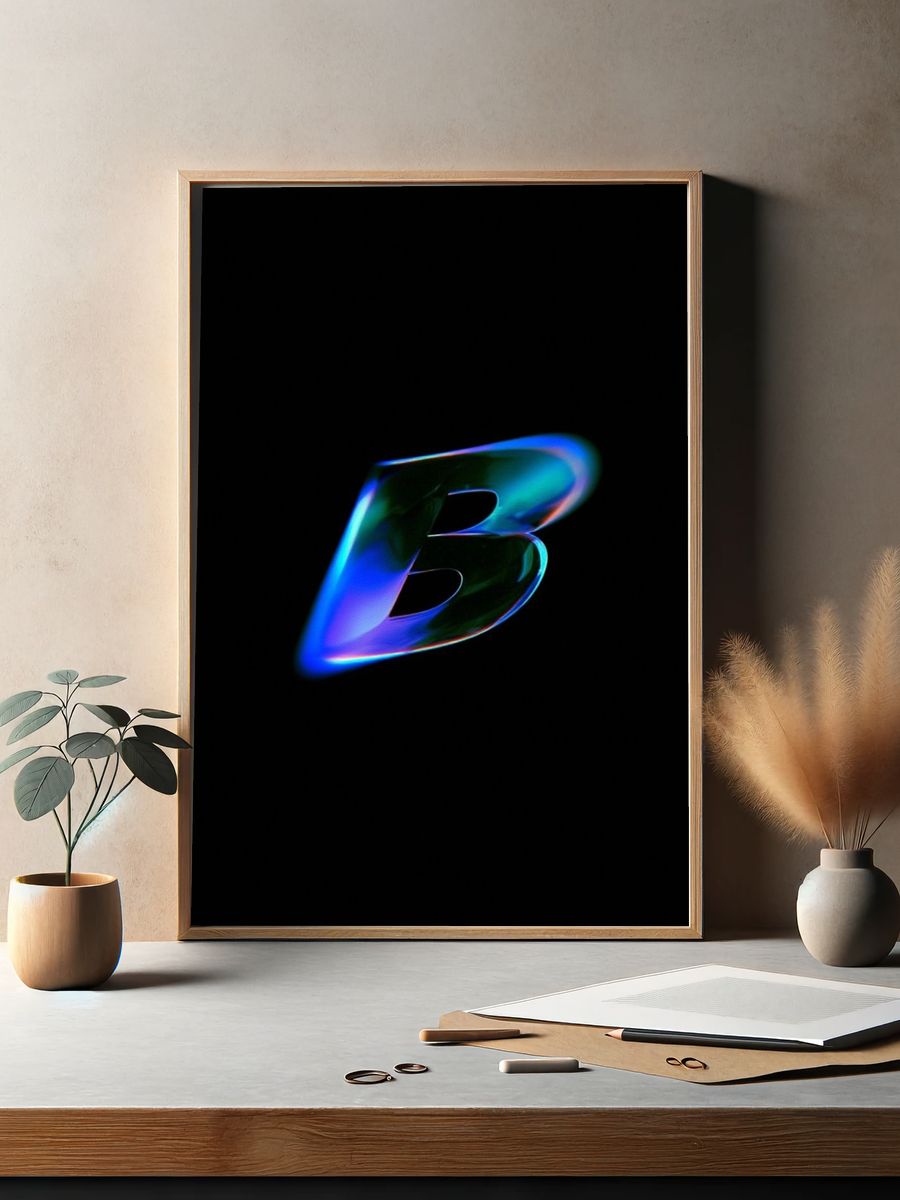 Neon B Letter Typography Poster. — room view 2