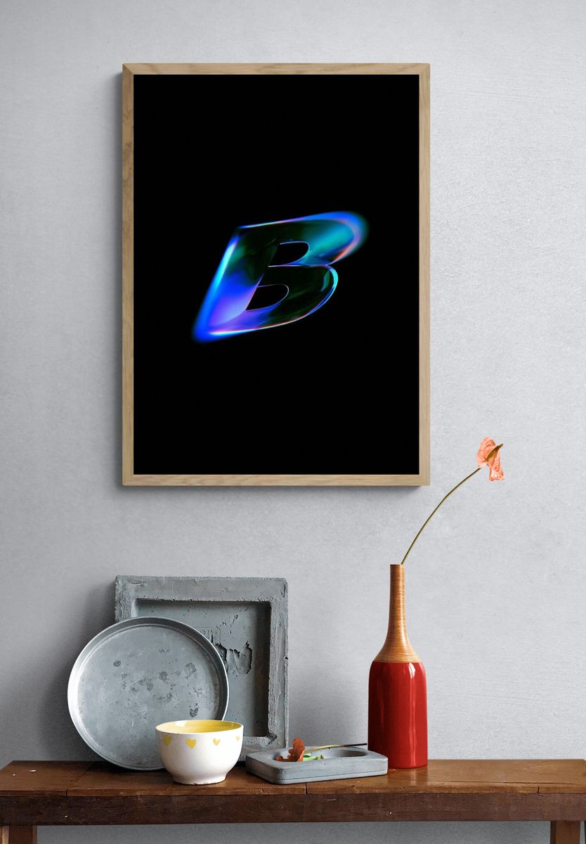 Neon B Letter Typography Poster. — room view 3