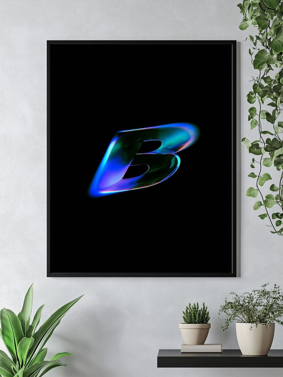 Neon B Letter Typography Poster. — room view 4