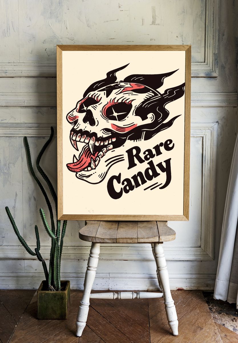 Rare Candy Skull Typography Poster. room preview
