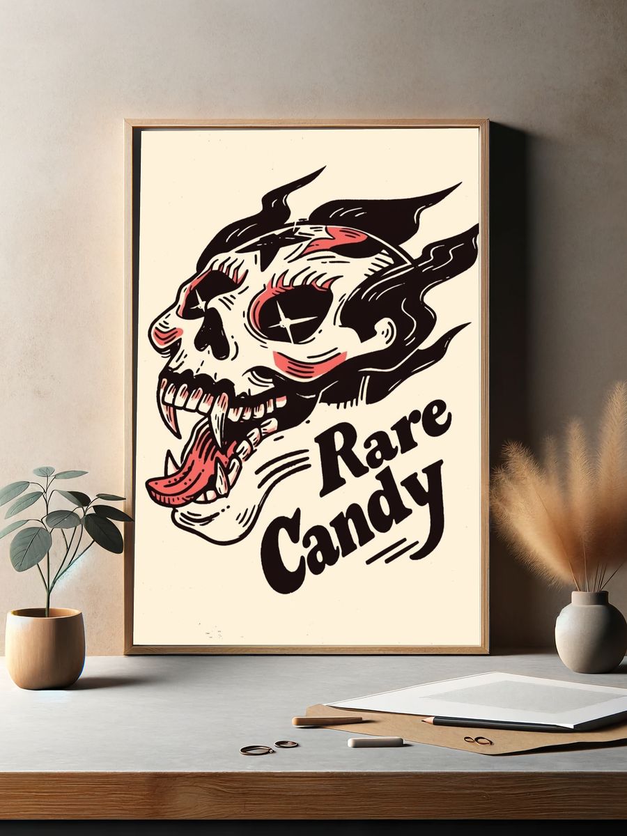 Rare Candy Skull Typography Poster. — room view 2