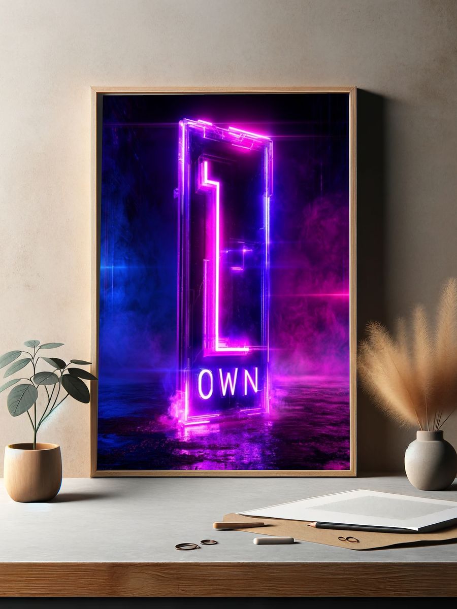 Neon Open Door Typography Poster. — room view 2