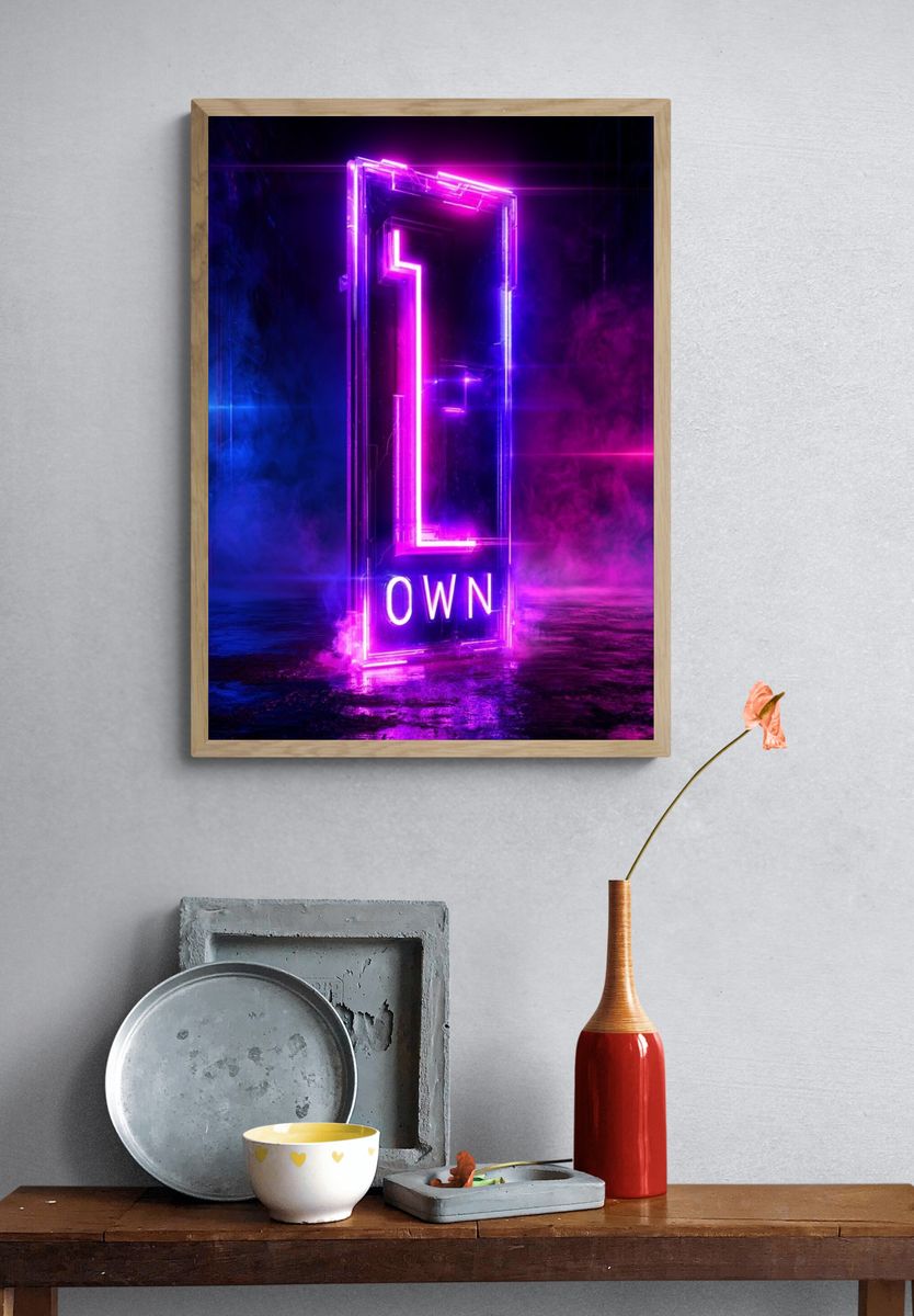 Neon Open Door Typography Poster. — room view 3