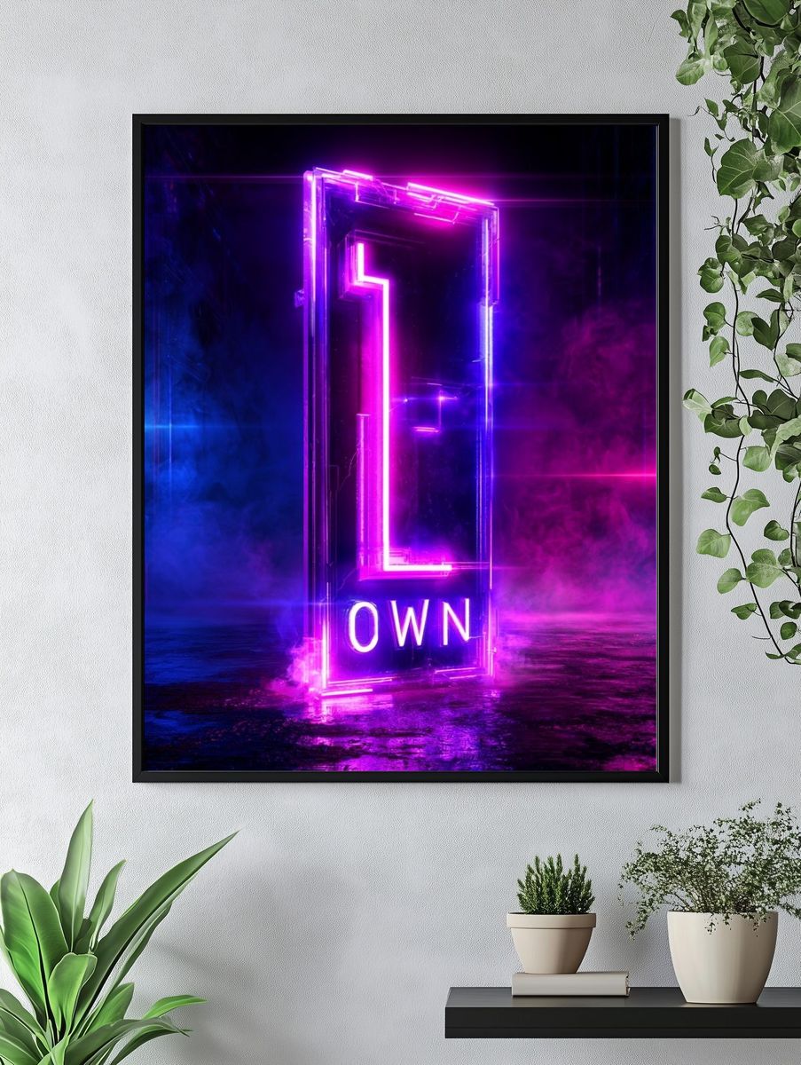 Neon Open Door Typography Poster. — room view 4