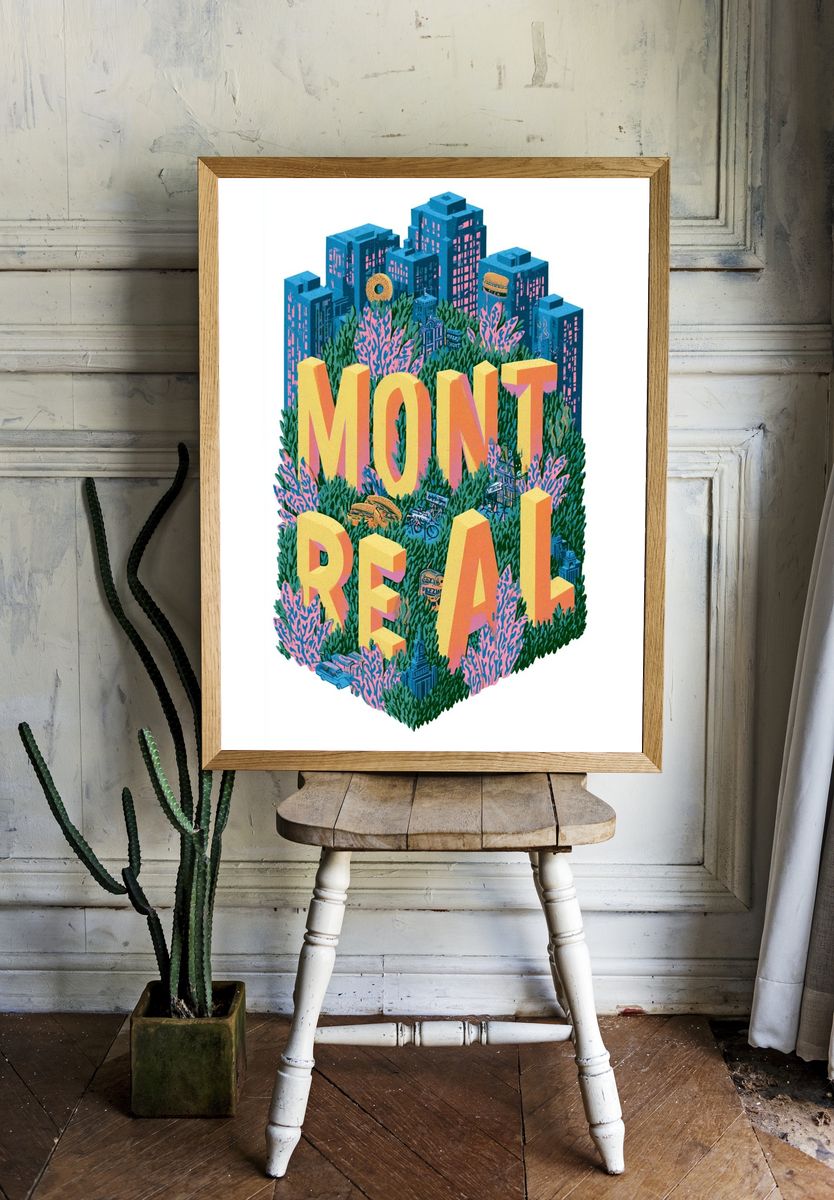 Montreal Cityscape Typography Print. room preview