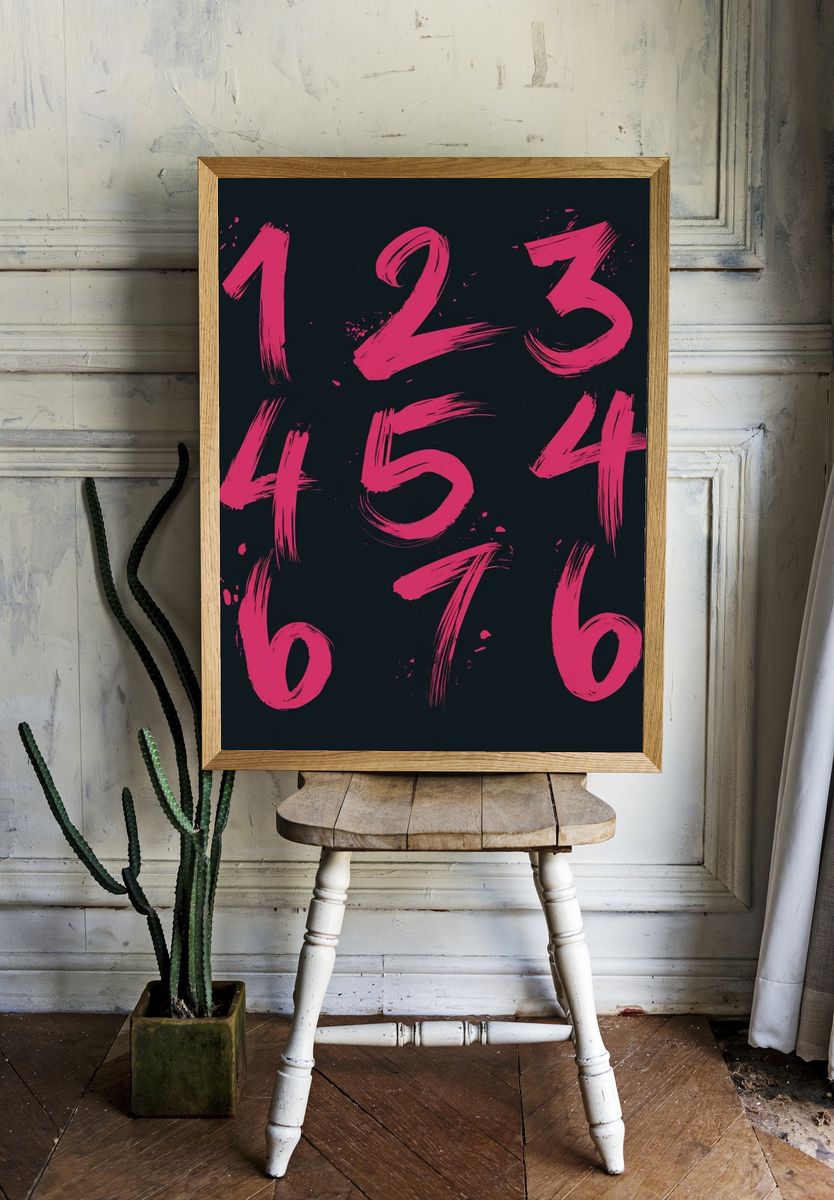 Neon Brush Numbers Typography Poster. — room view 1