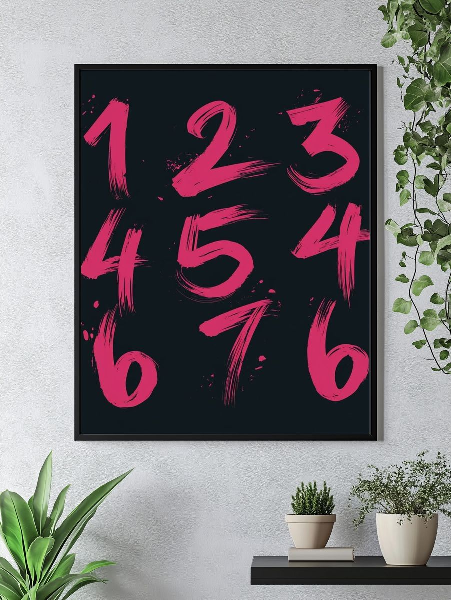 Neon Brush Numbers Typography Poster. — room view 4