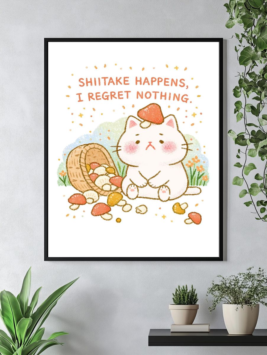 Cat Mushroom Quote Typography Poster. — room view 4
