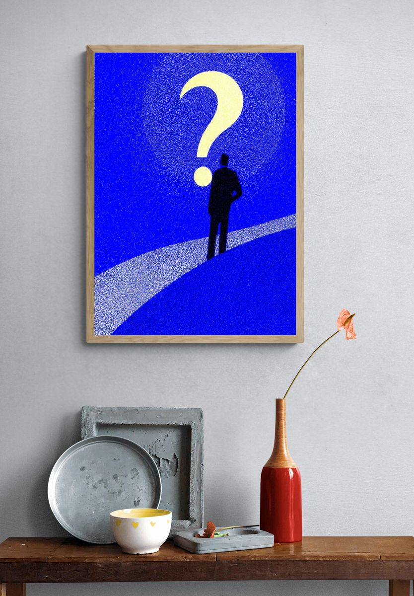 Question Mark Silhouette Typography Poster. — room view 3