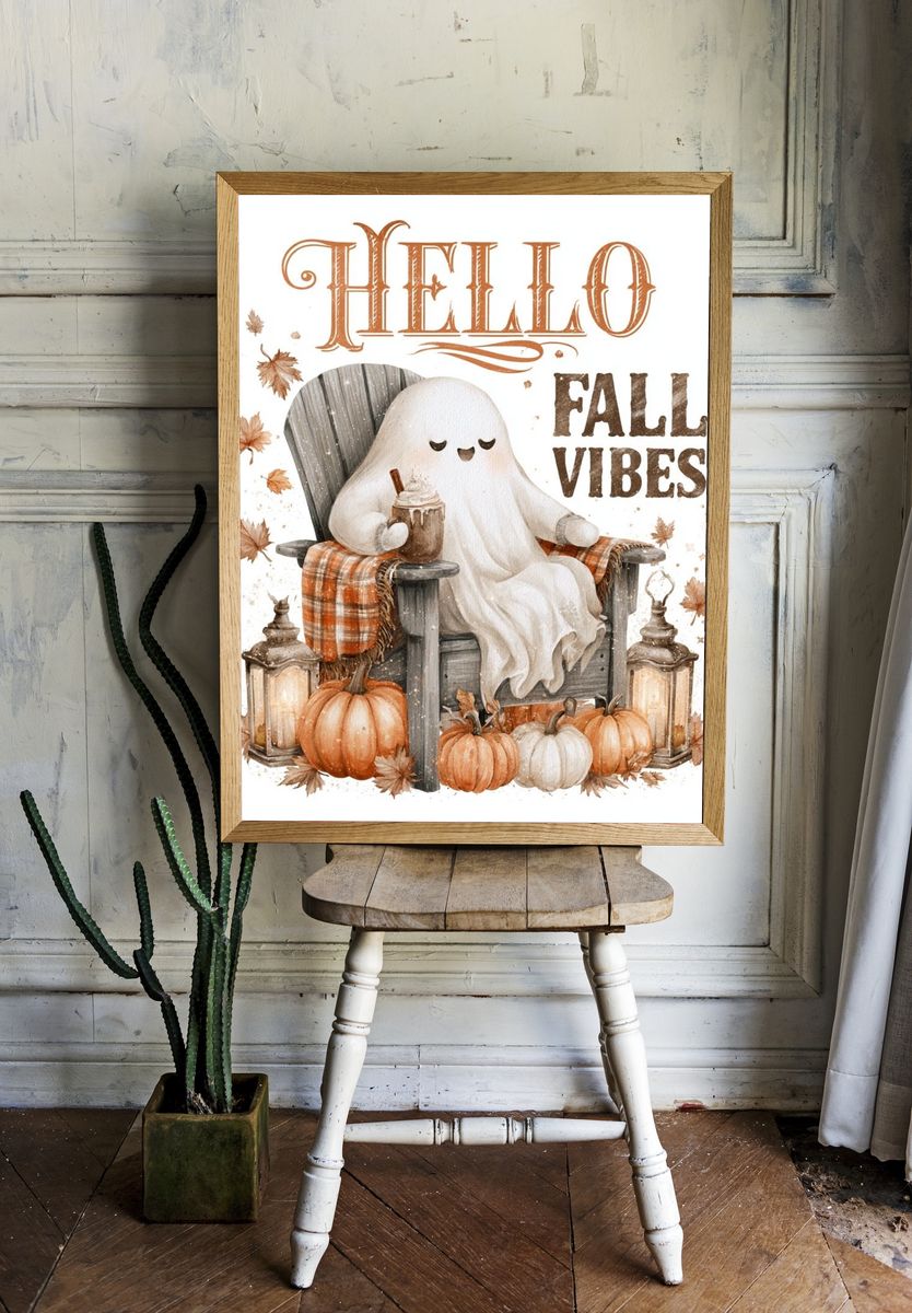 Hello Fall Vibes Typography Poster. — room view 1