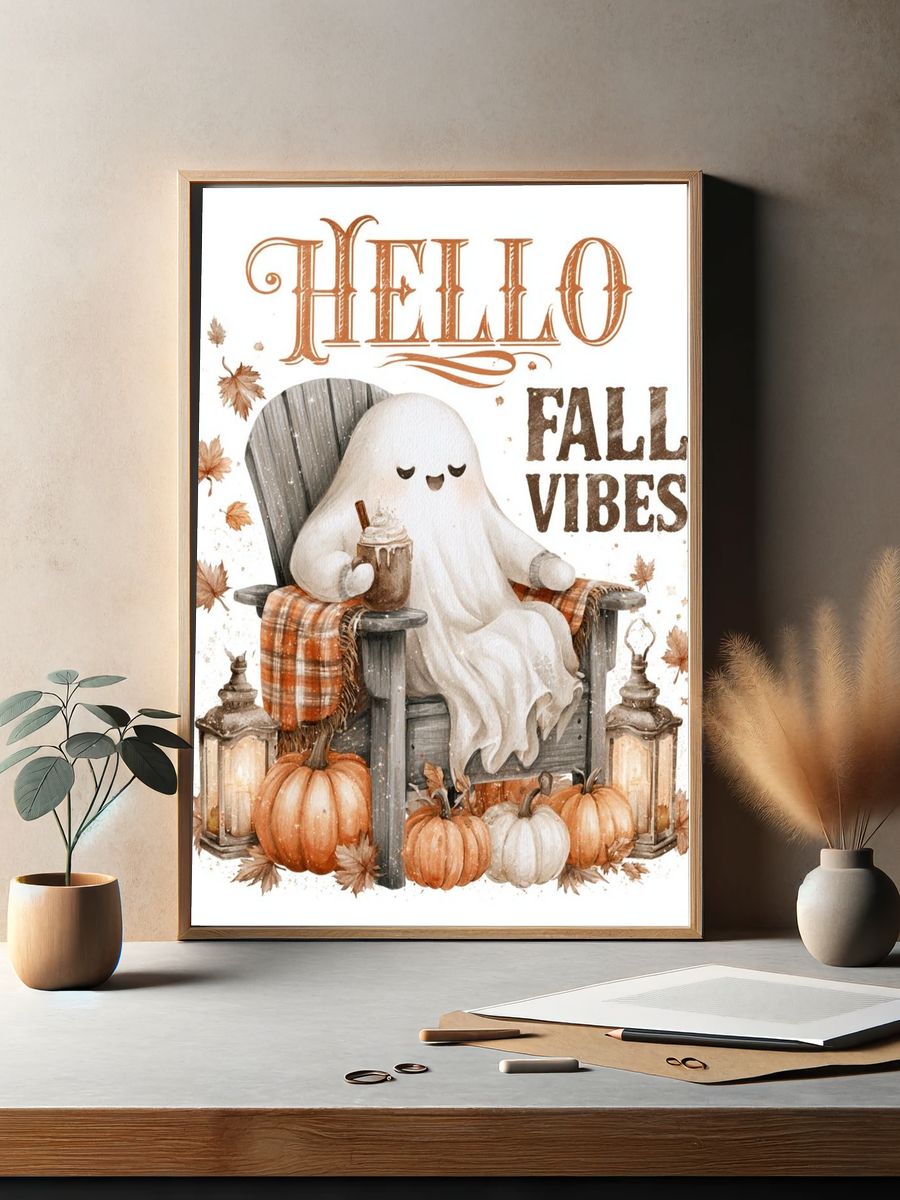 Hello Fall Vibes Typography Poster. — room view 2
