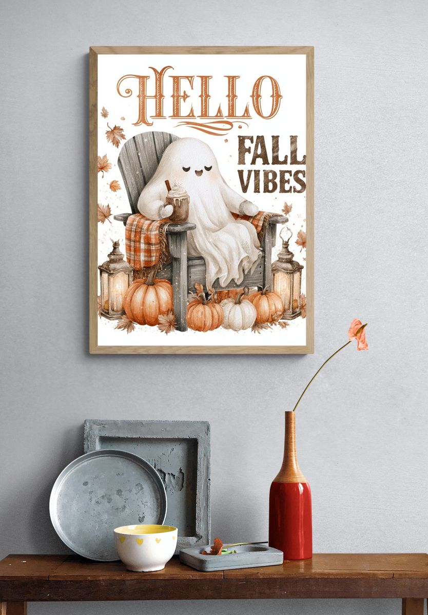 Hello Fall Vibes Typography Poster. — room view 3