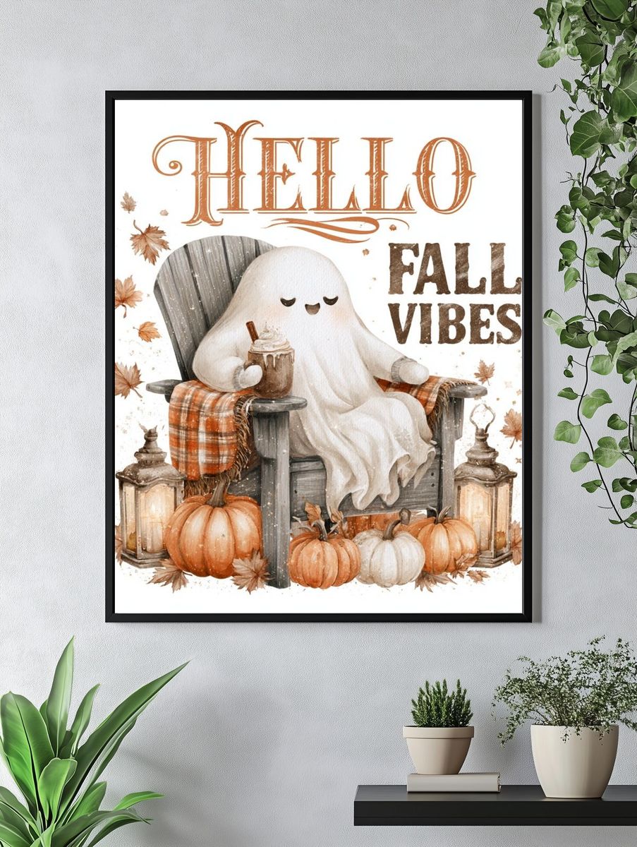 Hello Fall Vibes Typography Poster. — room view 4