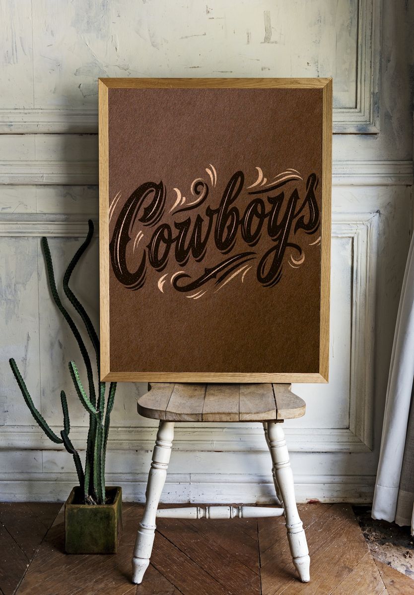 Cowboys Script Typography Poster. — room view 1