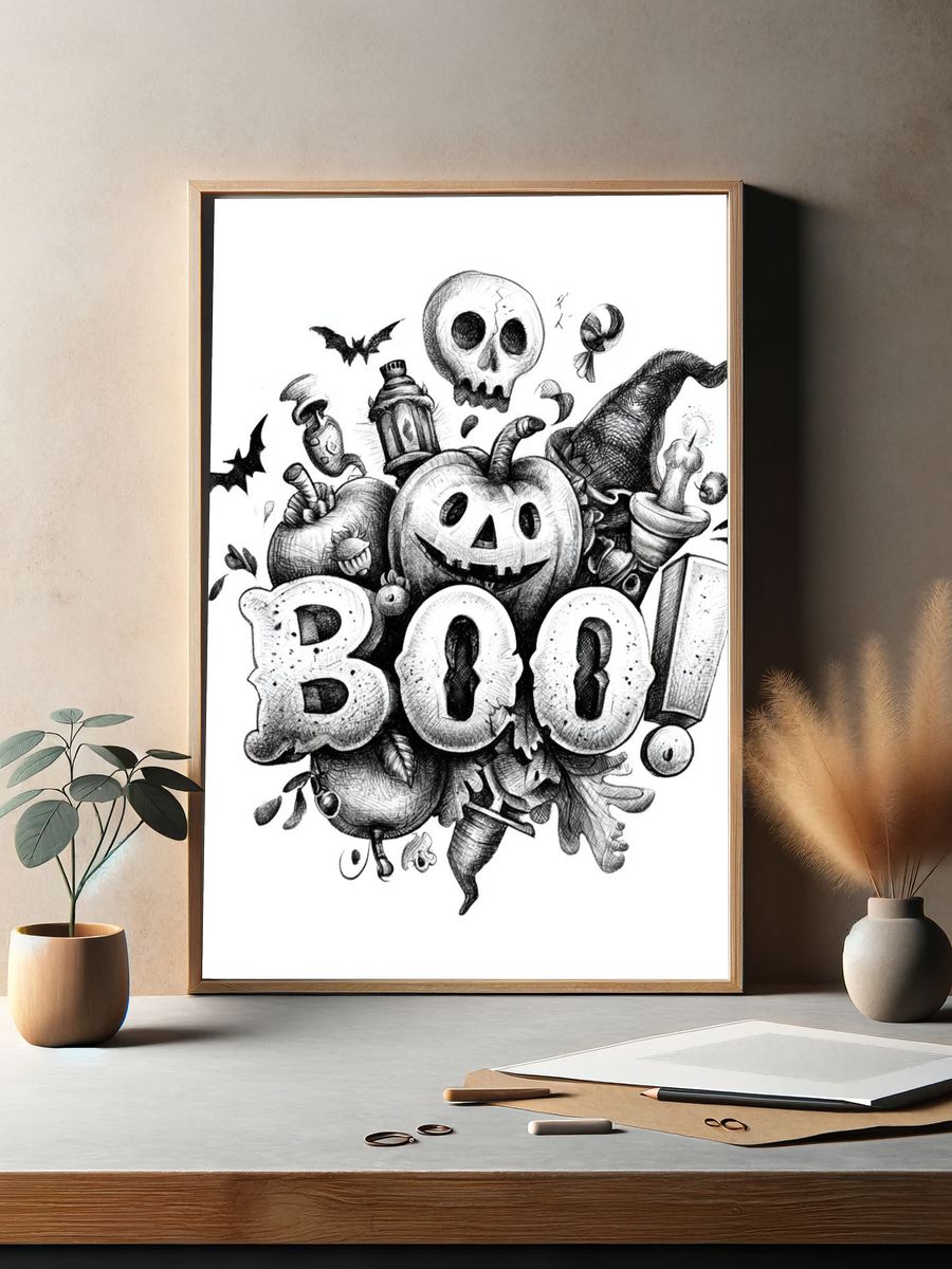Boo Halloween Typography Poster. — room view 2