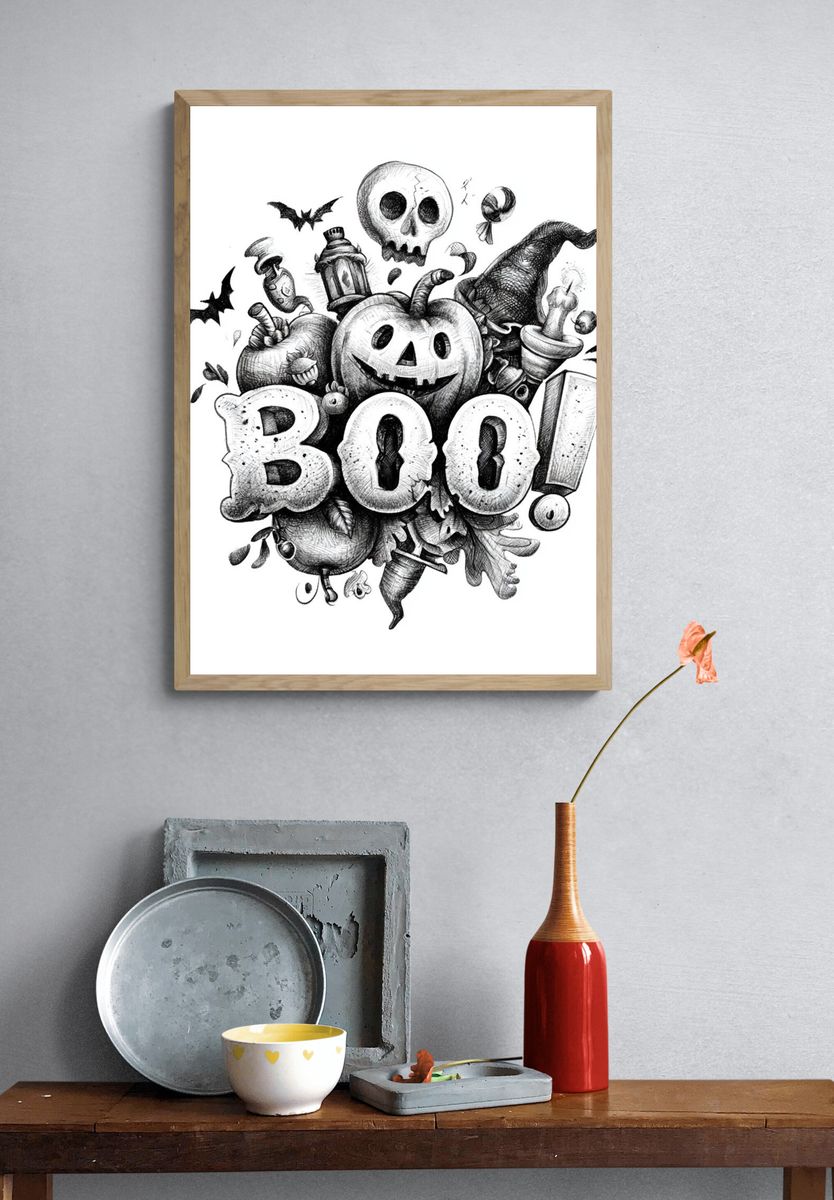 Boo Halloween Typography Poster. — room view 3