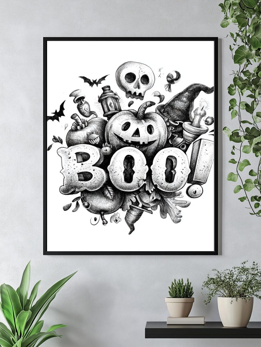 Boo Halloween Typography Poster. — room view 4