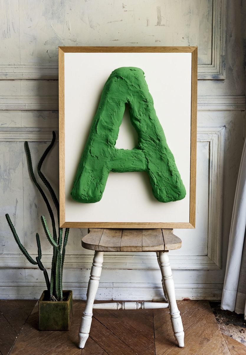 Green Clay Letter A Typography Poster. — room view 1
