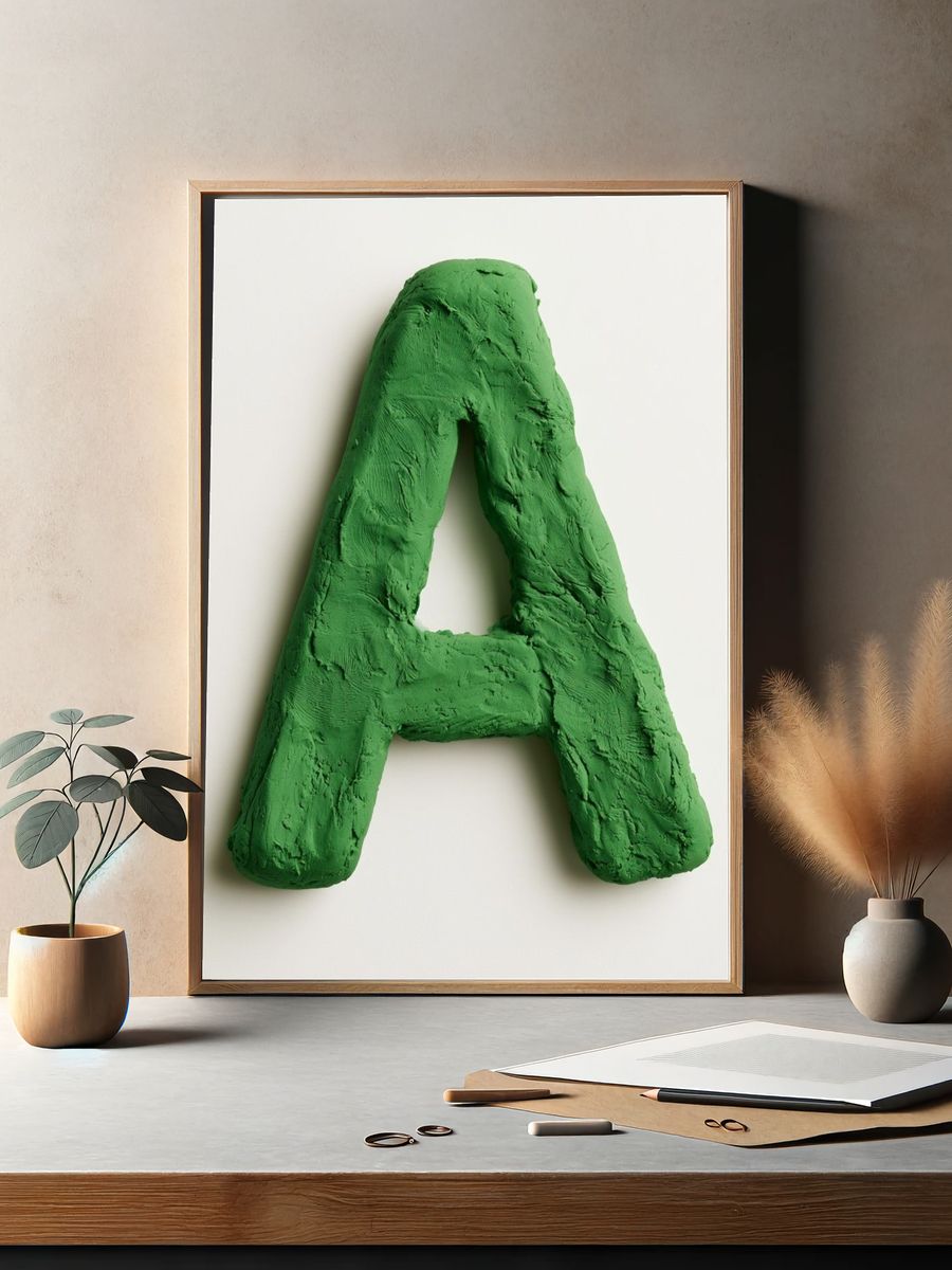 Green Clay Letter A Typography Poster. — room view 2