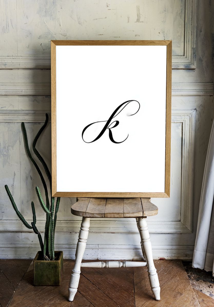 Elegant Script K Typography Poster. — room view 1