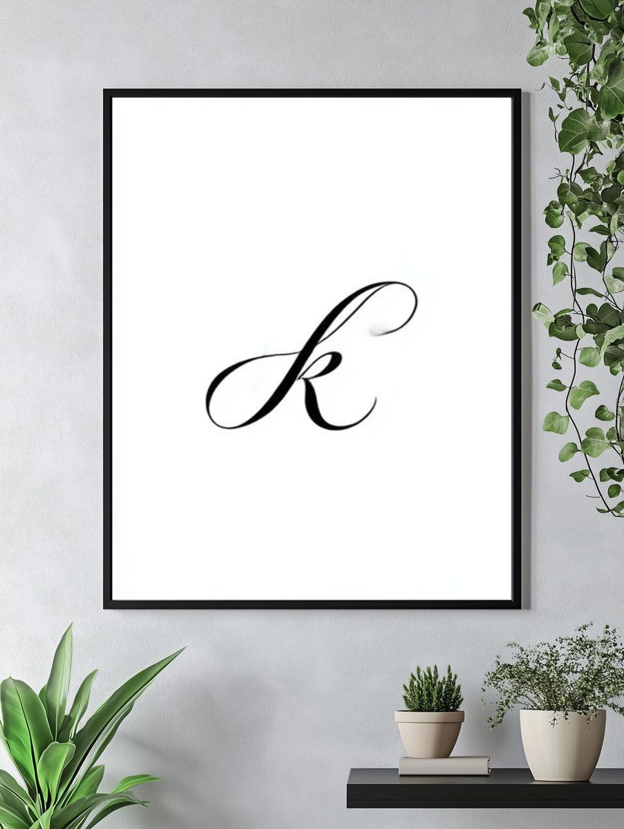 Elegant Script K Typography Poster. — room view 4