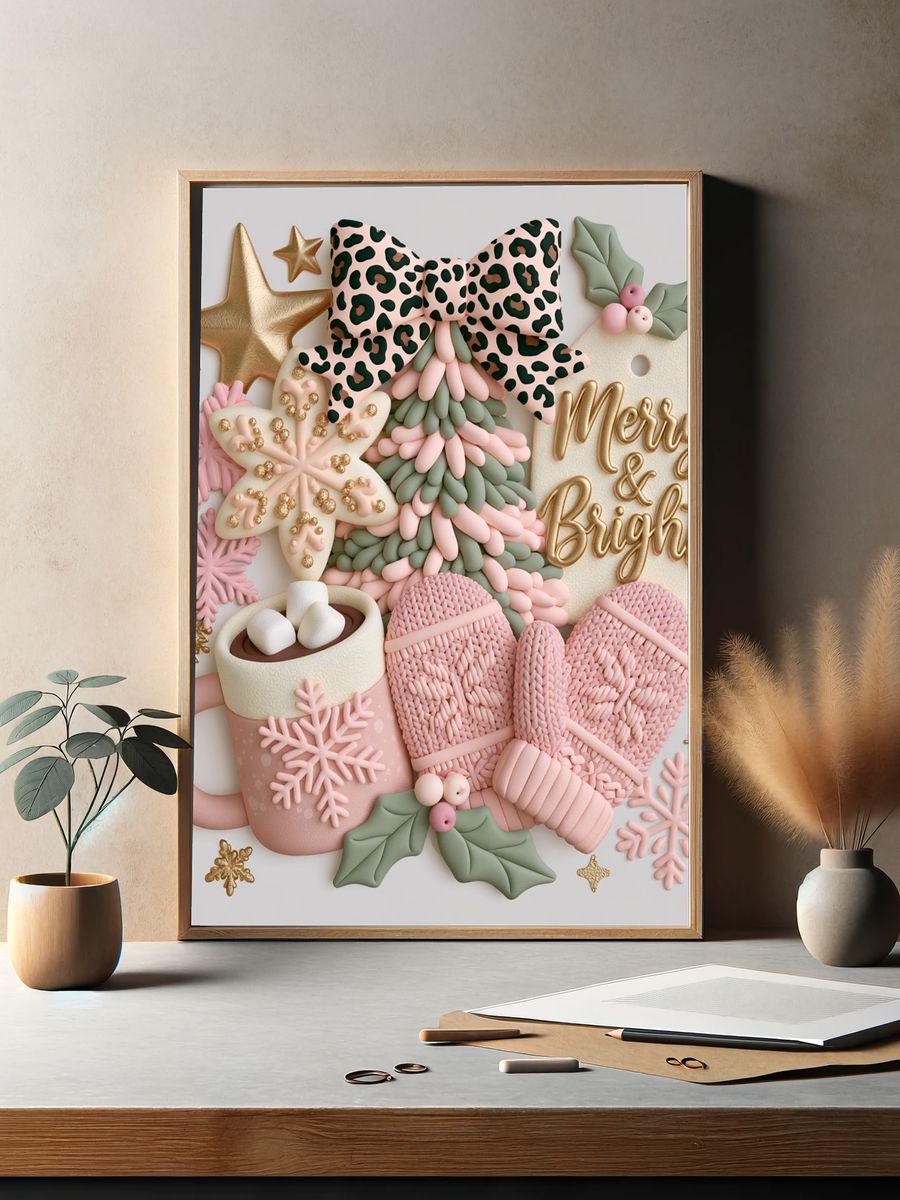 Merry & Bright Holiday Typography Poster. — room view 2