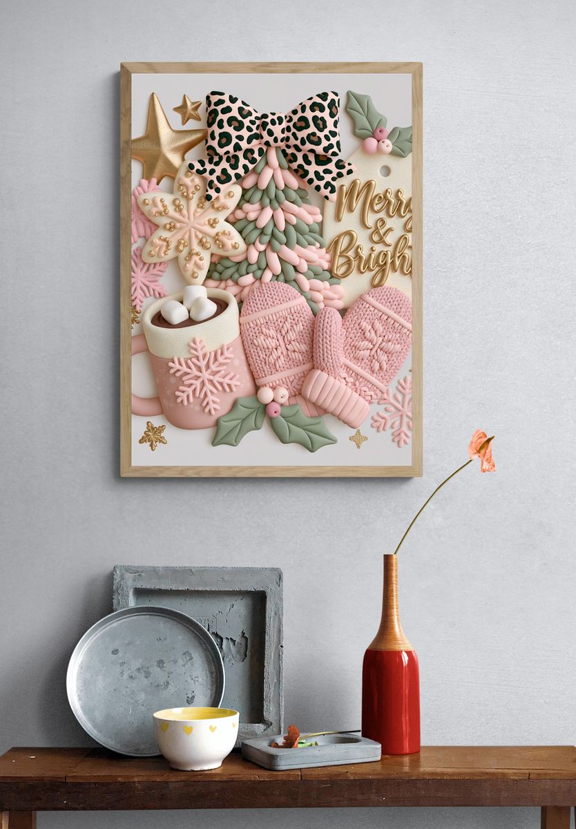 Merry & Bright Holiday Typography Poster. — room view 3