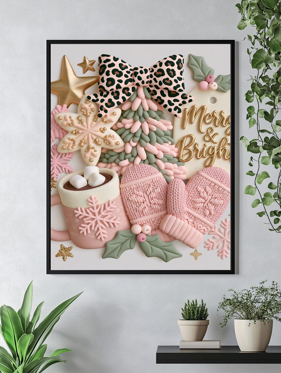 Merry & Bright Holiday Typography Poster. — room view 4