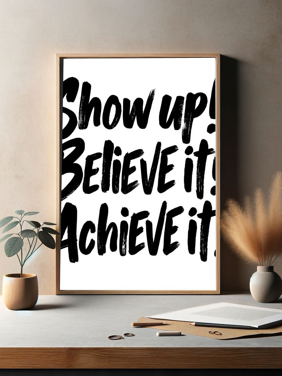 Show Up Believe It Achieve It Typography Poster. — room view 2