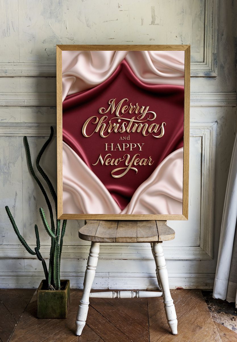 Merry Christmas and Happy New Year Typography Poster. — room view 1