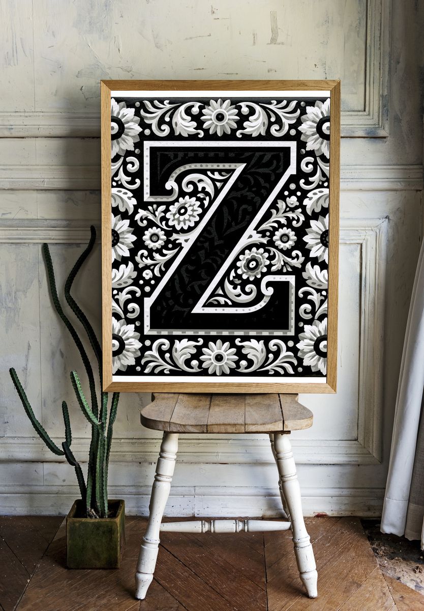 Floral Monogram Z Typography Print. — room view 1