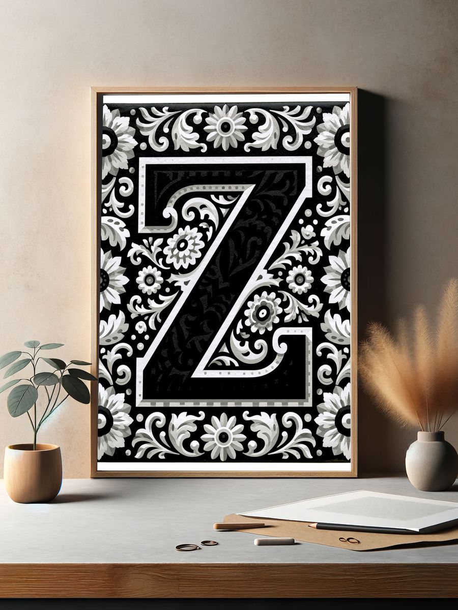 Floral Monogram Z Typography Print. — room view 2