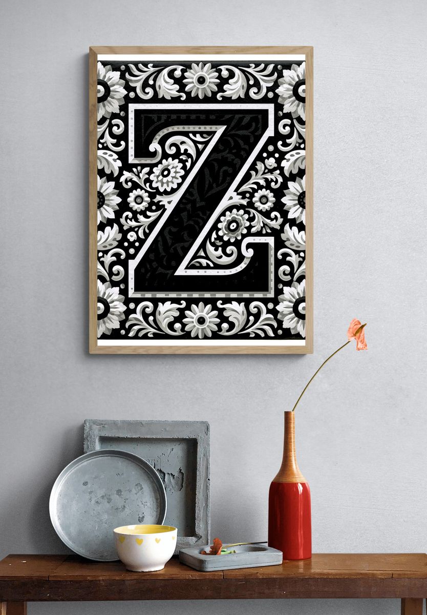 Floral Monogram Z Typography Print. — room view 3