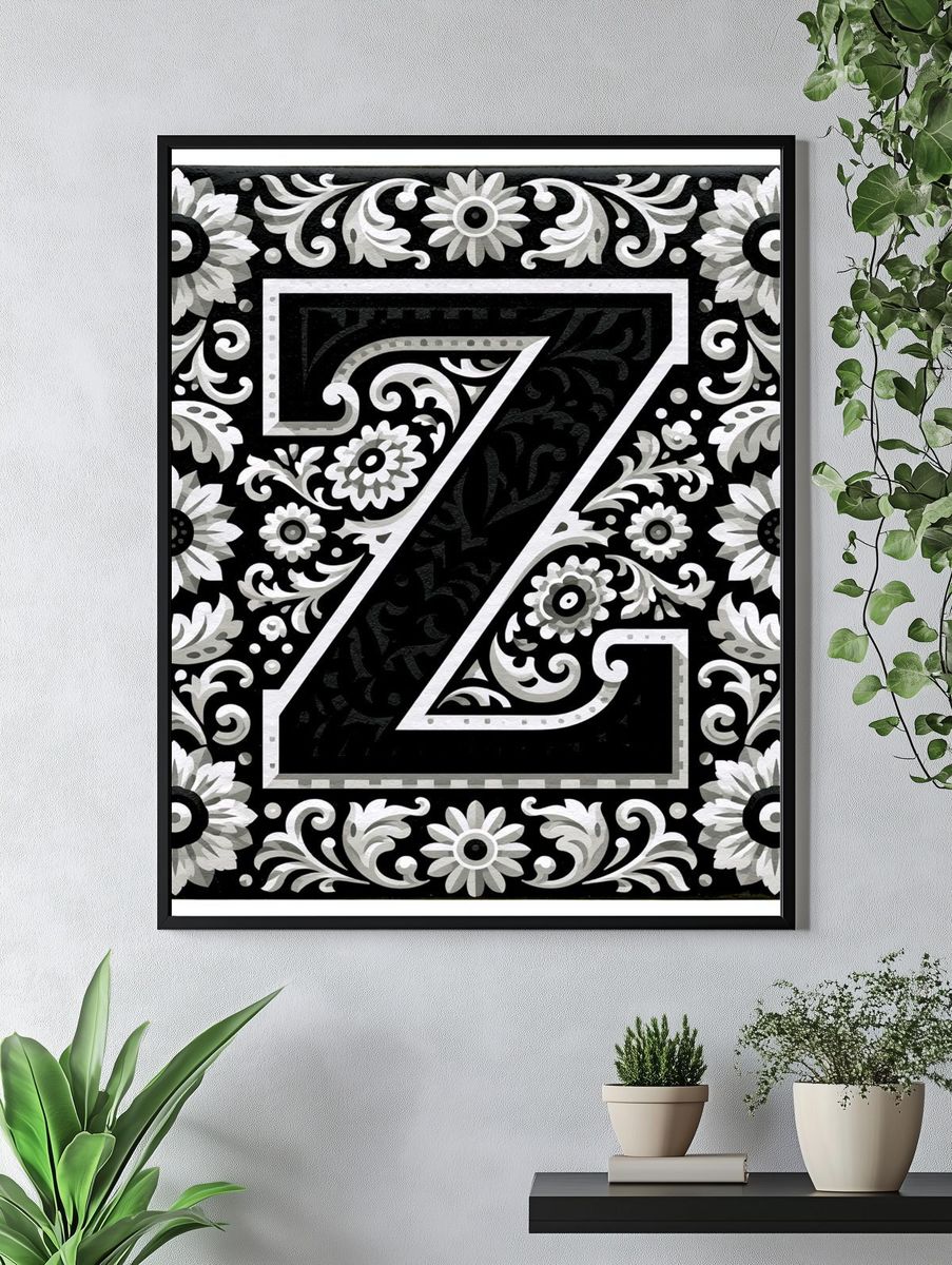 Floral Monogram Z Typography Print. — room view 4