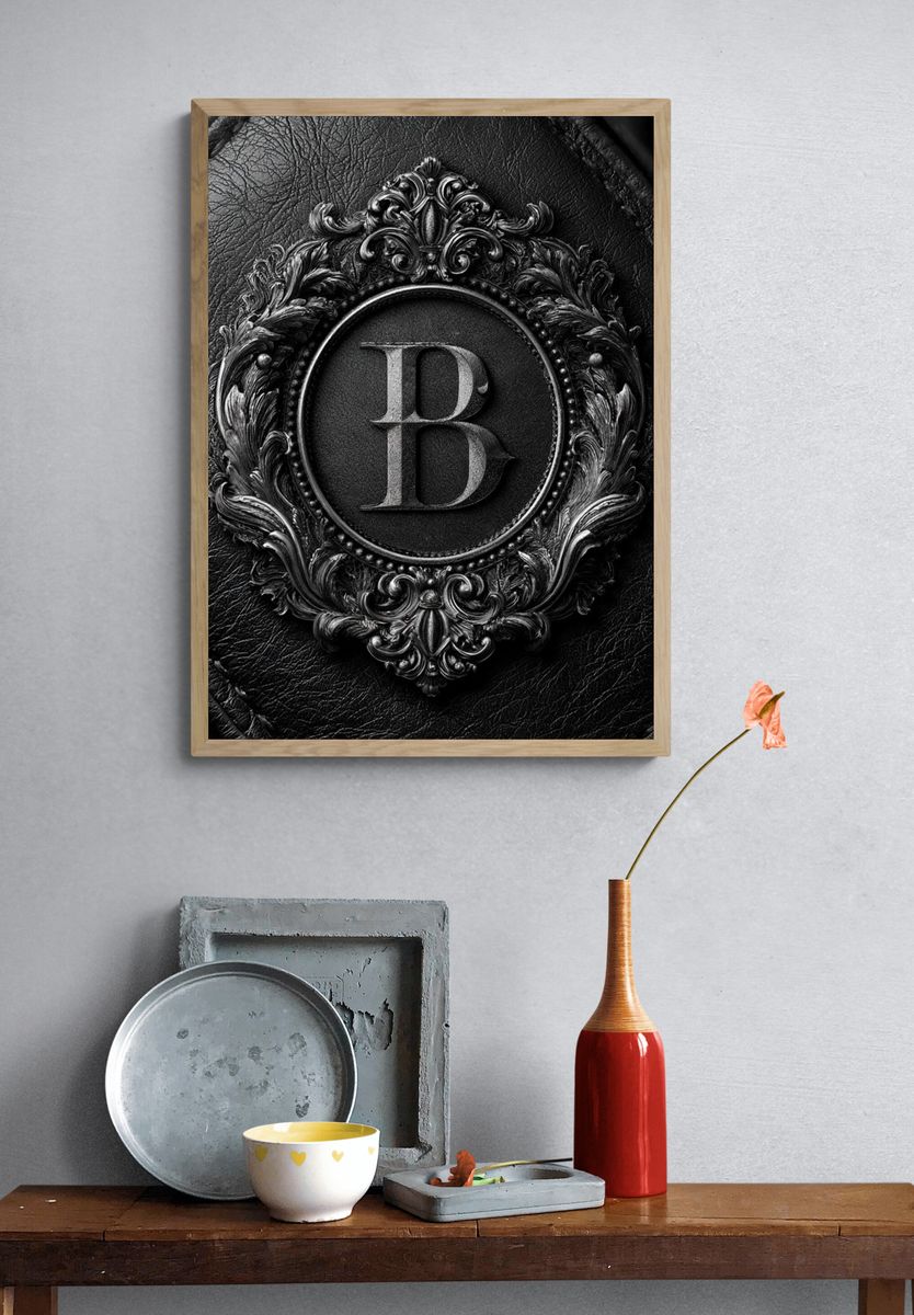 Ornate Monogram B Typography Print. — room view 3