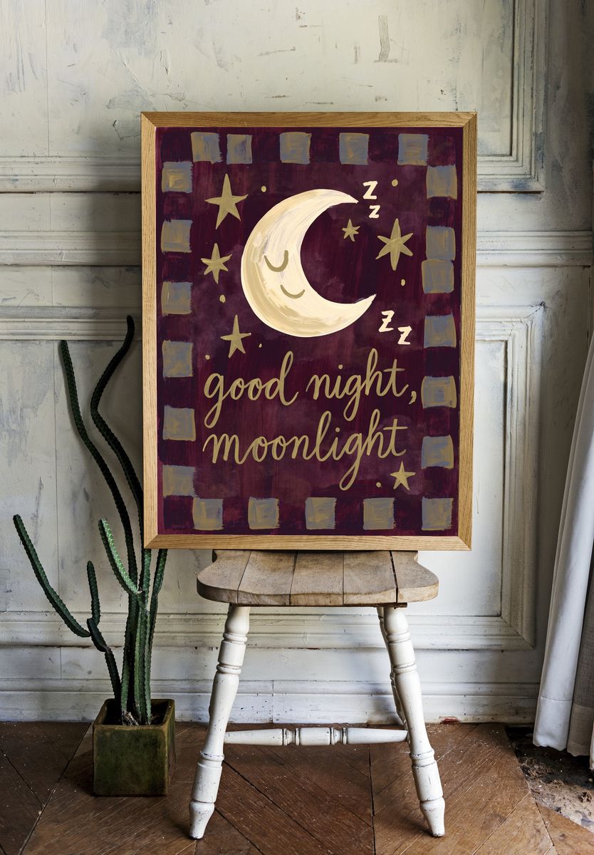 Good Night Moonlight Typography Poster. room preview