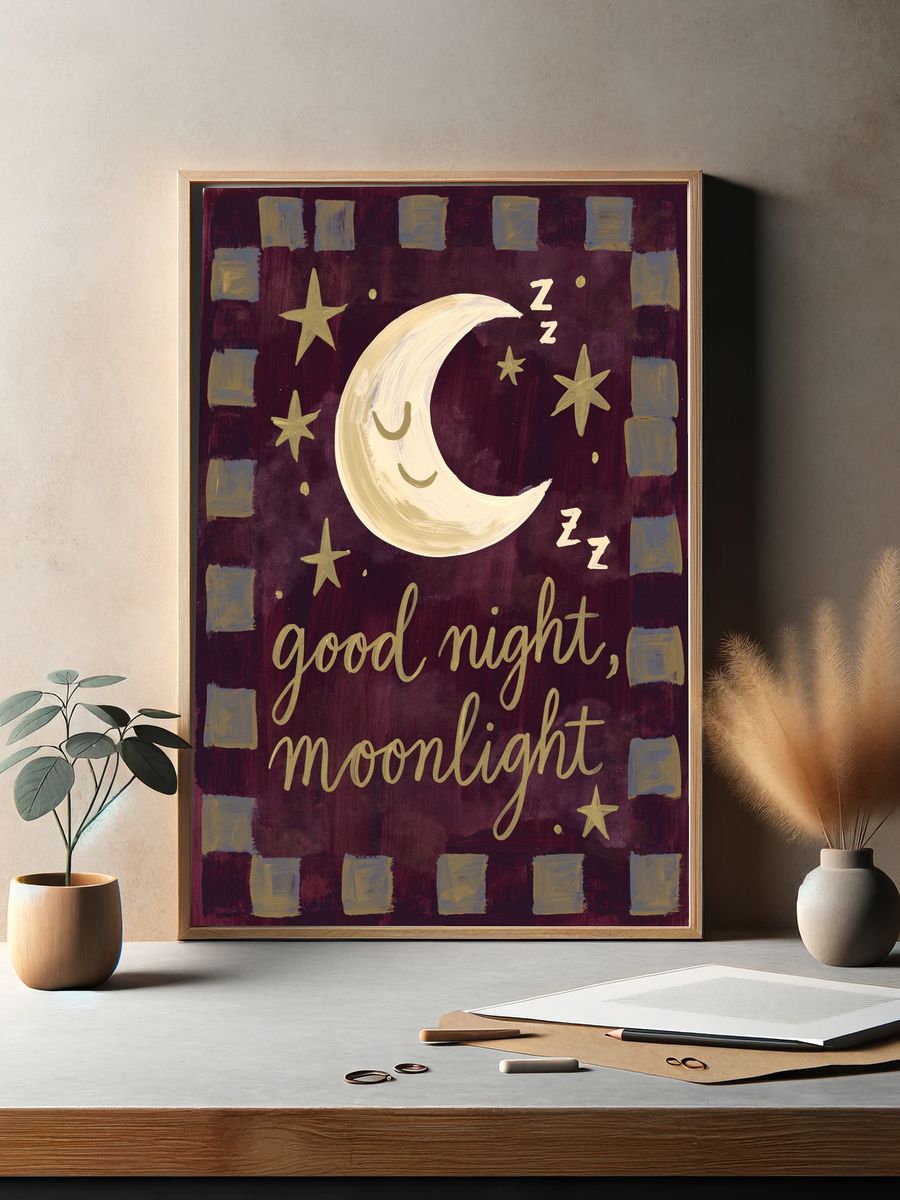 Good Night Moonlight Typography Poster. — room view 2
