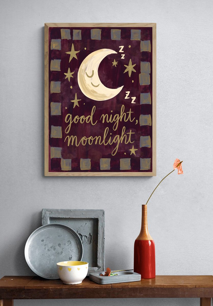 Good Night Moonlight Typography Poster. — room view 3
