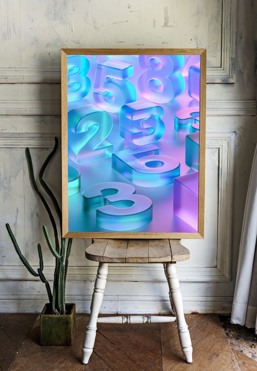 Neon 3D Numbers Typography Poster. — room view 1