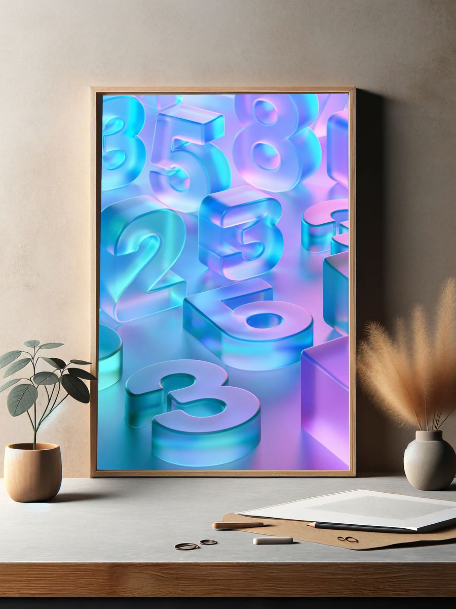 Neon 3D Numbers Typography Poster. — room view 2