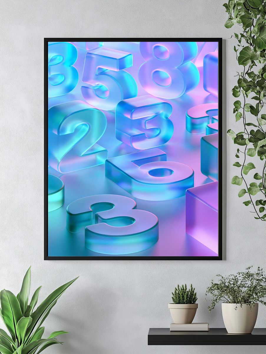 Neon 3D Numbers Typography Poster. — room view 4