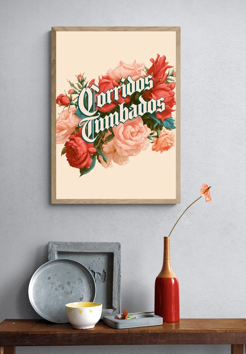 Floral Cornudos Typography Poster. — room view 3