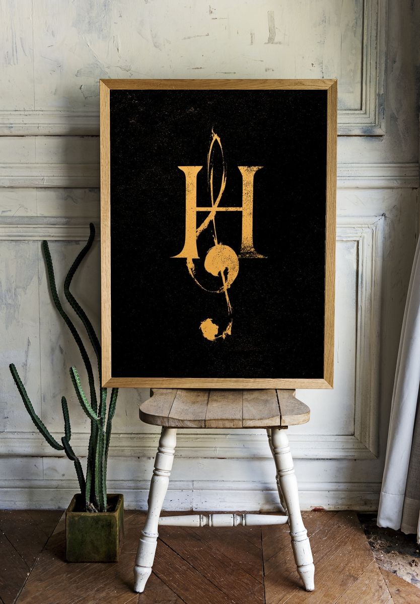 Golden H Monogram Typography Poster. — room view 1