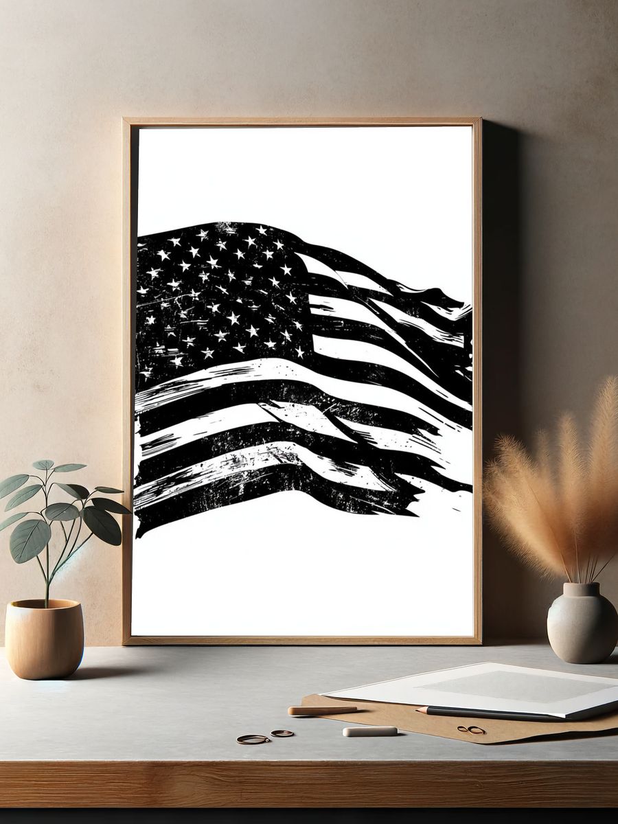 Distressed American Flag Typography Poster. — room view 2