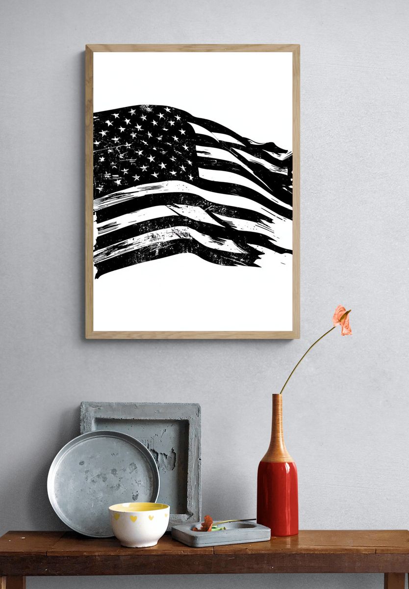 Distressed American Flag Typography Poster. — room view 3