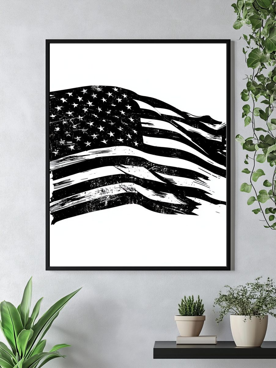 Distressed American Flag Typography Poster. — room view 4