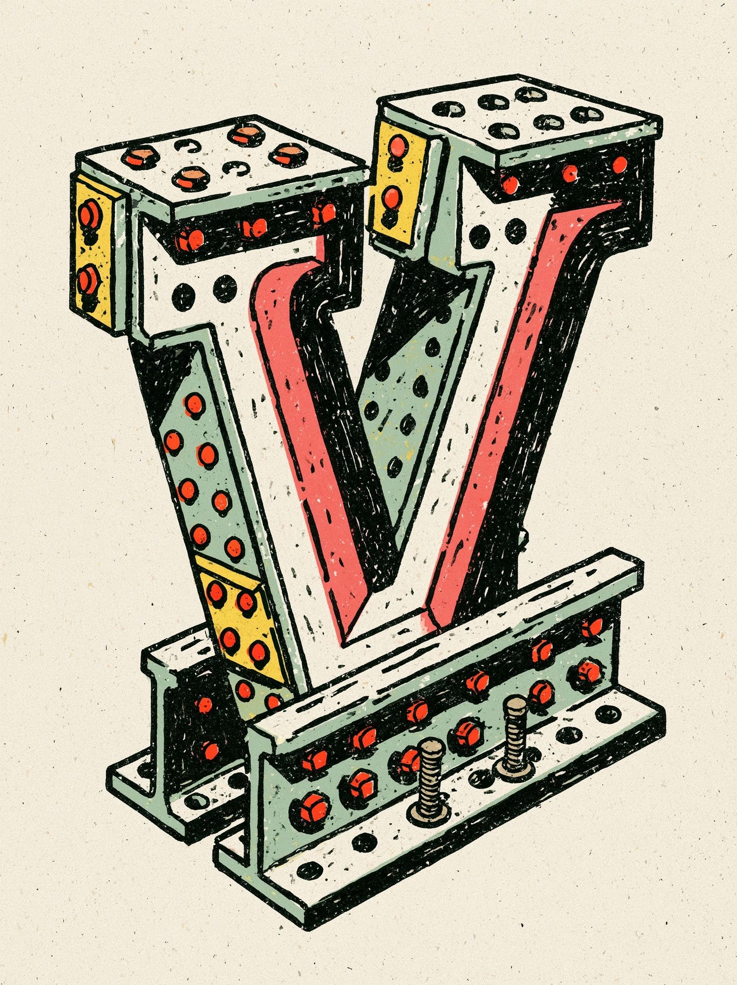 Marquee Letter V Illustration Poster. poster — typography art