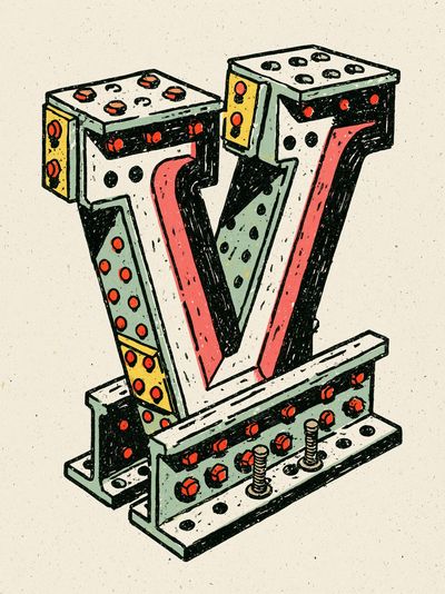 Marquee Letter V Illustration Poster. poster
